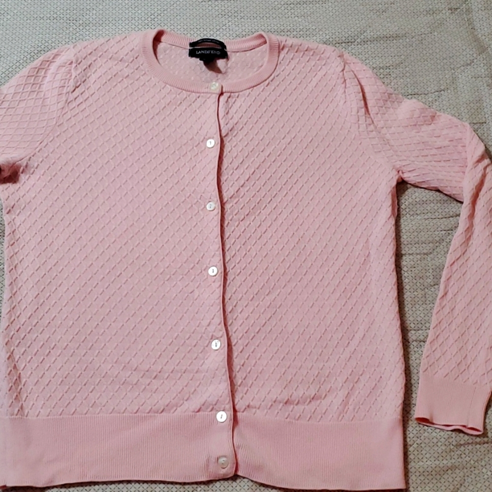 Lands End medium petite pink cardigan